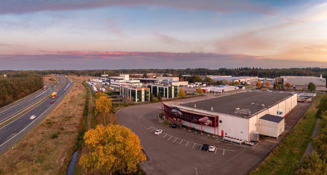 OLDENZAAL, NETHERLANDS - OKTOBER 18, 2024: Aerial view of an industrial area in the eastern part of the Netherlands