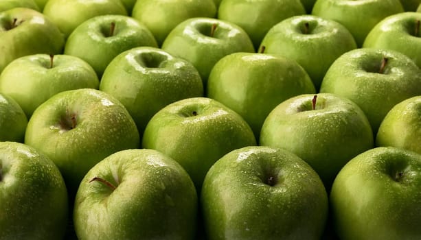 green apples fruit vegetarian food top view, AI generated image
