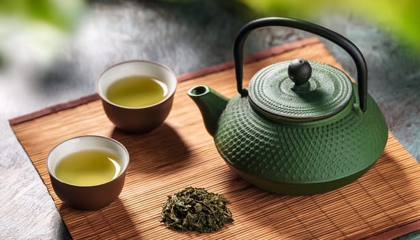 english tea cup and teapot, AI generated image