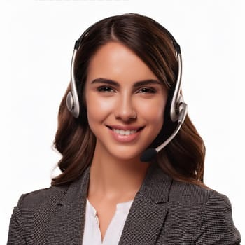 gorgeous young woman with headset in call centre, AI generated image