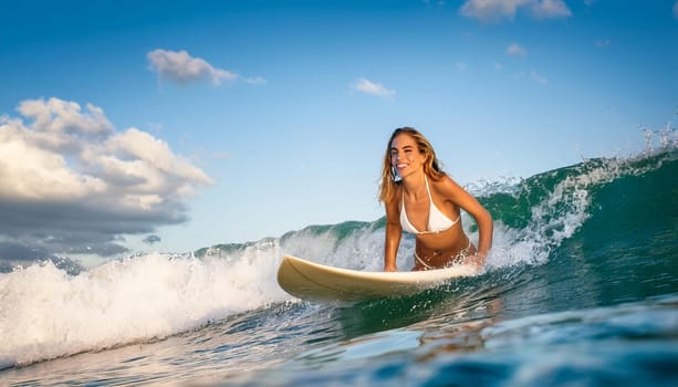 pretty young woman windsurfing, AI generated image