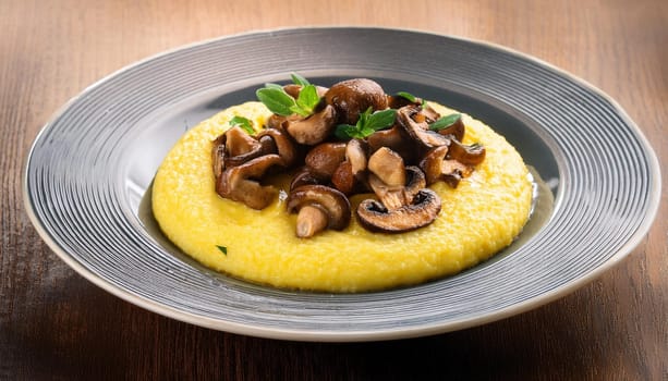 polenta with shiitakei mushrooms northern italian food, AI generated image