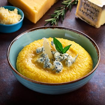 polenta with gorgonzola cheese northern italian food, AI generated image