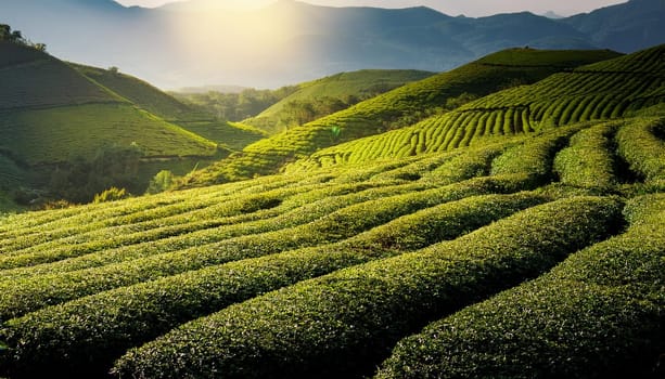 field of tea plants, AI generated image