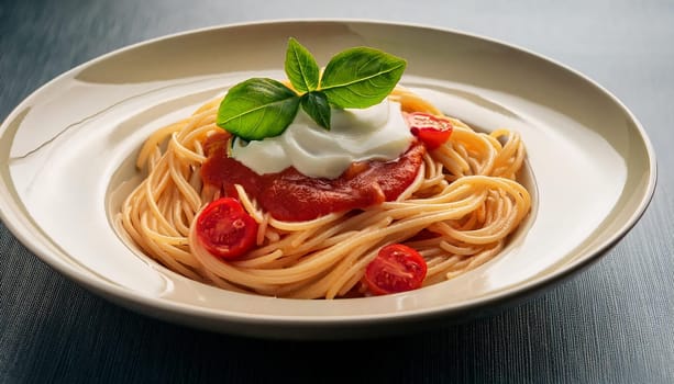 spaghetti al pomodoro vegetarian food, AI generated image