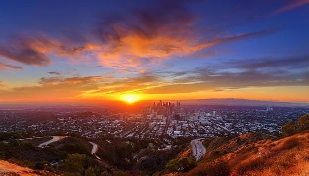 urban sunset landscape scene, AI generated image