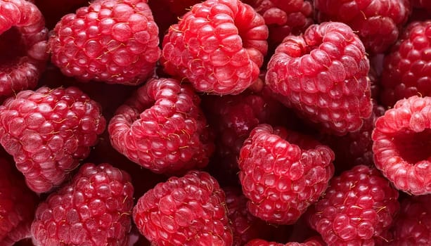 raspberries fruits vegetarian food flat top view, AI generated image
