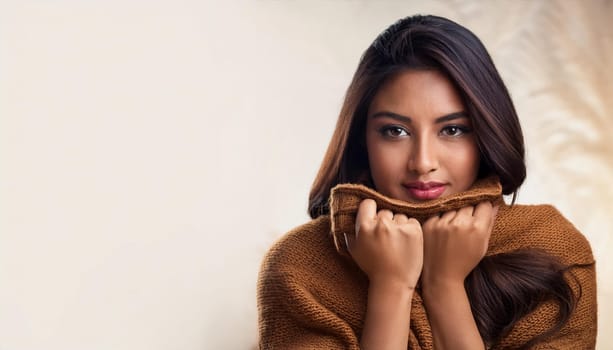 pretty young woman shivering in the cold, AI generated image