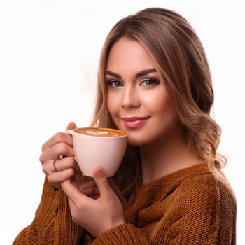gorgeous young woman drinking coffee, AI generated image