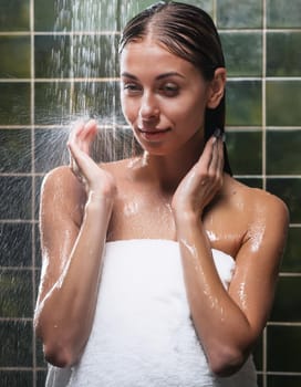 pretty young woman showering, AI generated image