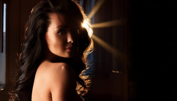 gorgeous young woman backlit, AI generated image