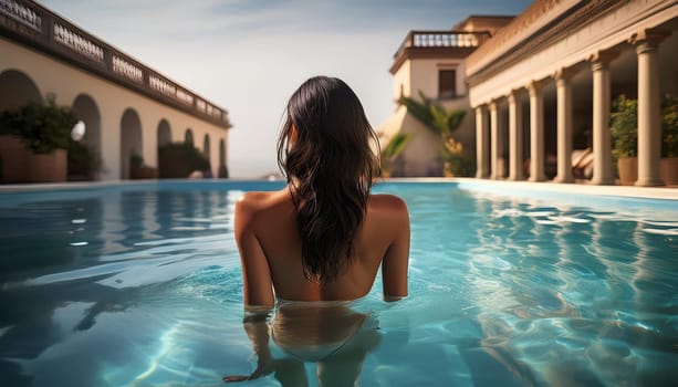 pretty young woman swimming, AI generated image