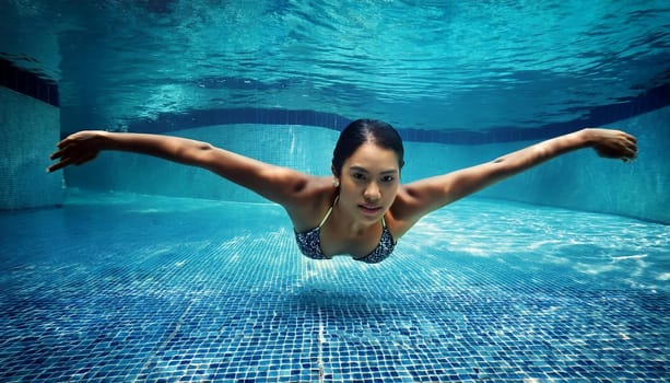 pretty young woman swimming, AI generated image
