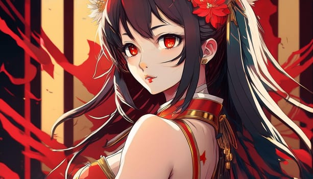 gorgeous young japanese manga woman illustration, AI generated image