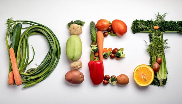 word diet written with vegetables, AI generated image