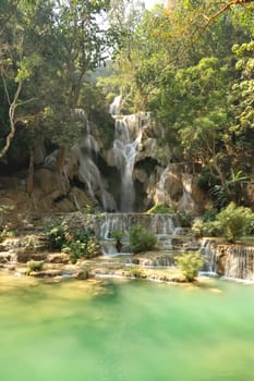The Kuang Si Fall, Waterfall with its intense green water, close to Luang Prabang, Laos 2023