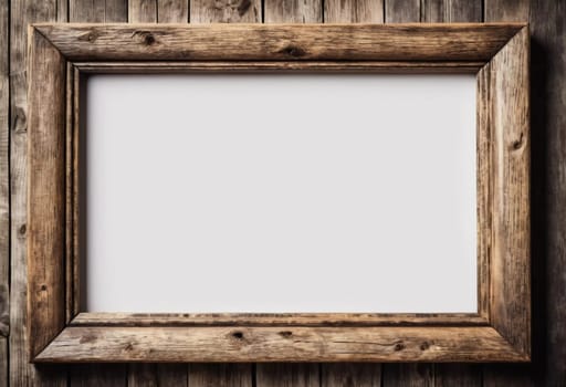Rustic wooden frame features beautiful carvings and a weathered finish designed to hold art photographs set against clean white backdrop. A frame with intricate details against a white background. AI