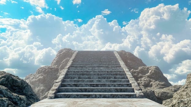 Religious background, empty stairs to heaven, bright light from heaven. AI generated
