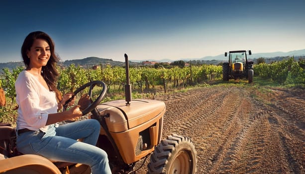 gorgeous young woman on a tractor, AI generated image