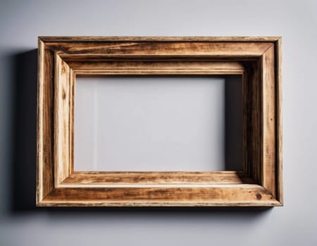 Rustic wooden frame features beautiful carvings and a weathered finish designed to hold art photographs set against clean white backdrop. A frame with intricate details against a white background. AI