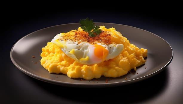 scrambled egg with fried egg on top, AI generated image