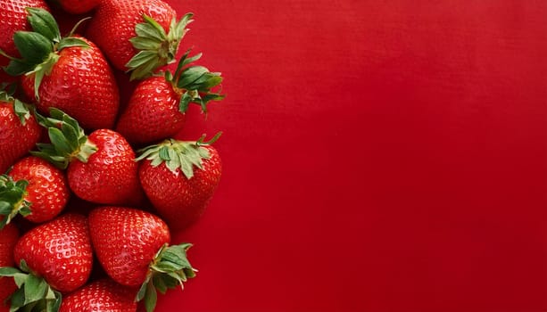 strawberries fruits vegetarian food flat top view, AI generated image