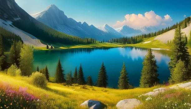 tranquil mountain landscape scenery, AI generated image
