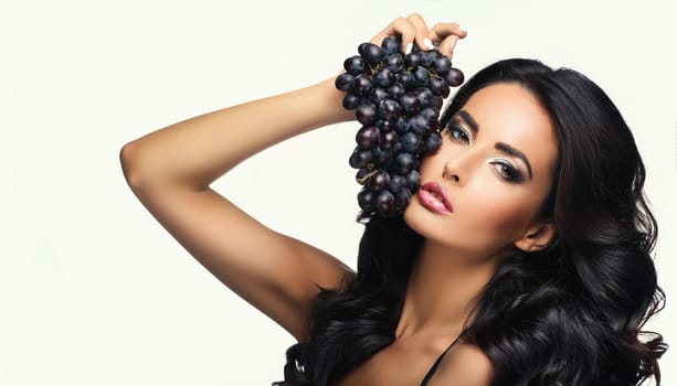 gorgeous young woman with grapes, AI generated image