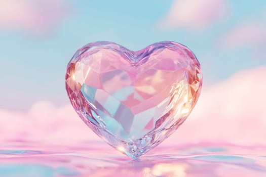 The sparkling heart shape gently drifts over a pastel background, evoking feelings of love and tranquility in a dreamy atmosphere.