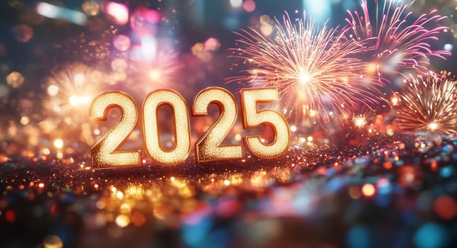 Colorful fireworks burst in a celebratory display as the year 2025 is welcomed with excitement and joy during New Year festivities.