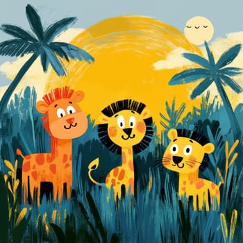 Illustration for children, savannah animals. AI generative.