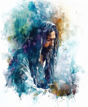 Life of Jesus Christ,depicted in a watercolor style. AI generative.