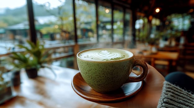 tasty Matcha Latte made from green tea. AI generative.