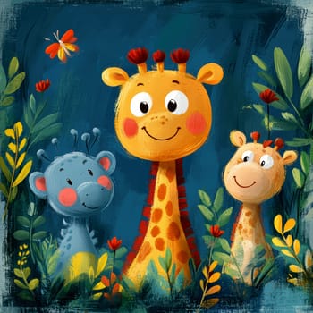 Illustration for children, savannah animals. AI generative.