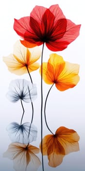 Lotus leaf, water reflection, perspective aesthetics, soft gradient colors, red and yellow, minimalist image from ancient China. AI generative.