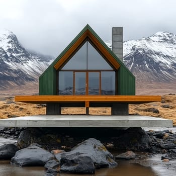 modern gabled house and landscape of the far north. AI generative.