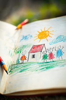 Children painting drawings. AI generative.