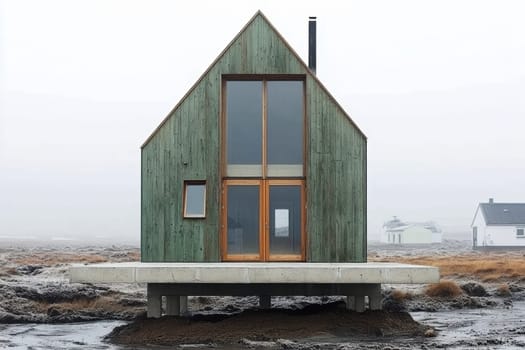 modern gabled house and landscape of the far north. AI generative.