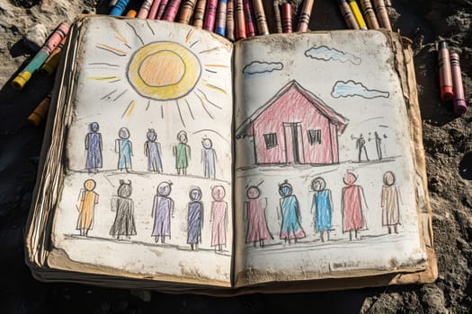 Children painting drawings. AI generative.