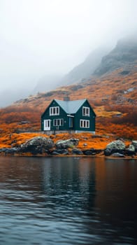 modern gabled house and landscape of the far north. AI generative.