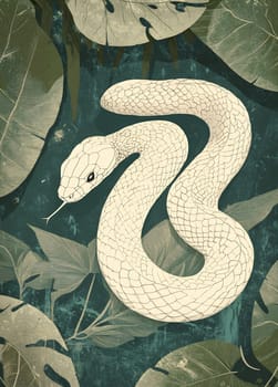 A white snake gracefully coils among vibrant green foliage, blending seamlessly into its natural habitat, evoking a sense of calm.