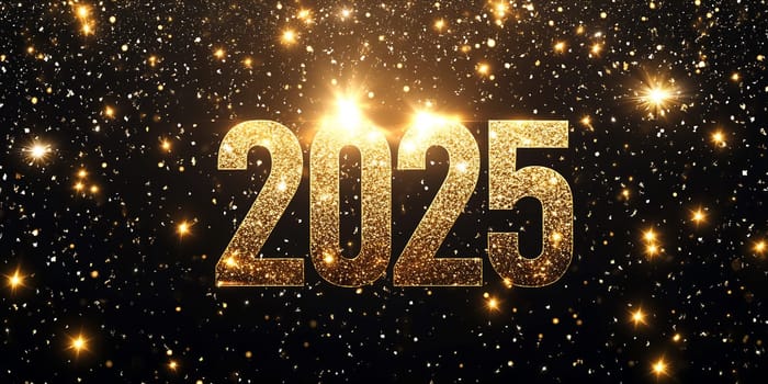 The vibrant number 2025 shines in gold, surrounded by sparkling stars, capturing the excitement of New Year celebrations and new beginnings.