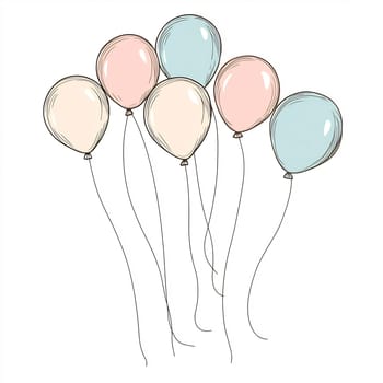 A collection of pastel-colored balloons floats serenely, creating a cheerful atmosphere for any celebration or gathering.