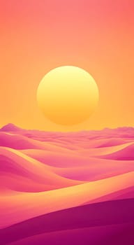 A stunning sunset bathes the undulating desert hills in warm pink and yellow tones, creating a serene and surreal atmosphere.