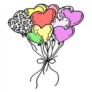 A vibrant collection of heart-shaped balloons in multiple colors and patterns brings joy to any event, ideal for parties or gifts.