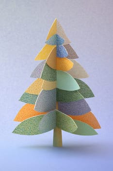 A vibrant Christmas tree made of layered paper shapes in various colors, showcasing elegance and creativity during the holiday season.