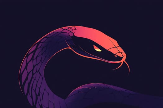 A creatively rendered snake showcases bold colors and a distinctive design against a black backdrop, captivating the viewer s attention.