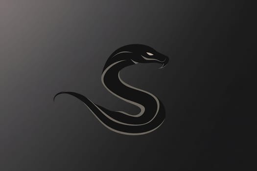 A stylized black snake coils gracefully against a dark backdrop, emphasizing its elegant form and fierce expression in a minimalist style.