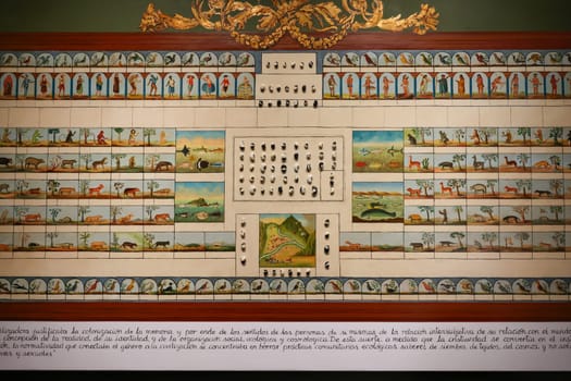Venice, Italy - May 7 2024: Foreigners Everywhere 60th Venice Art Biennale in Venice. A Different Recollection of the Quadro Del Reyno del Peru at Spanish Pavilion.