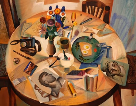 Venice, Italy - May 7 2024: Foreigners Everywhere 60th Venice Art Biennale in Venice. My Meal by Louis Fratino. Oil on canvas
